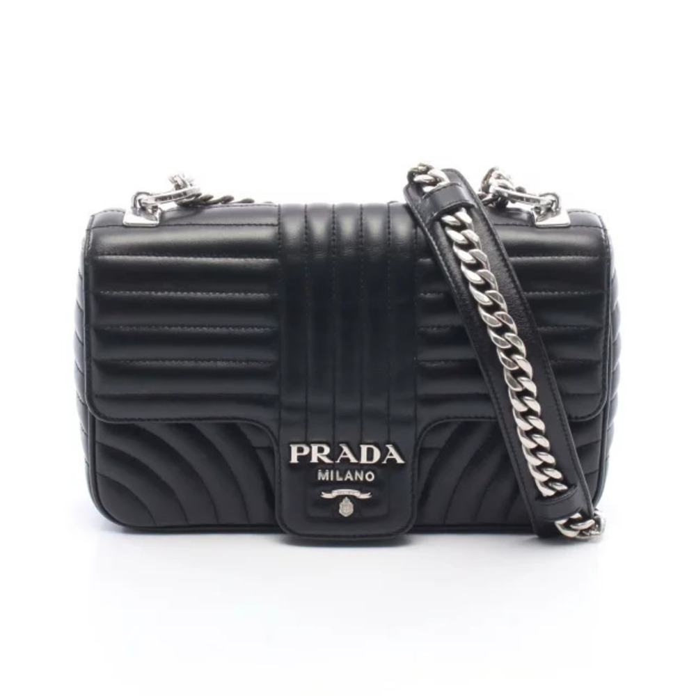 Prada Diagram Chain Shoulder Bag Leather Black